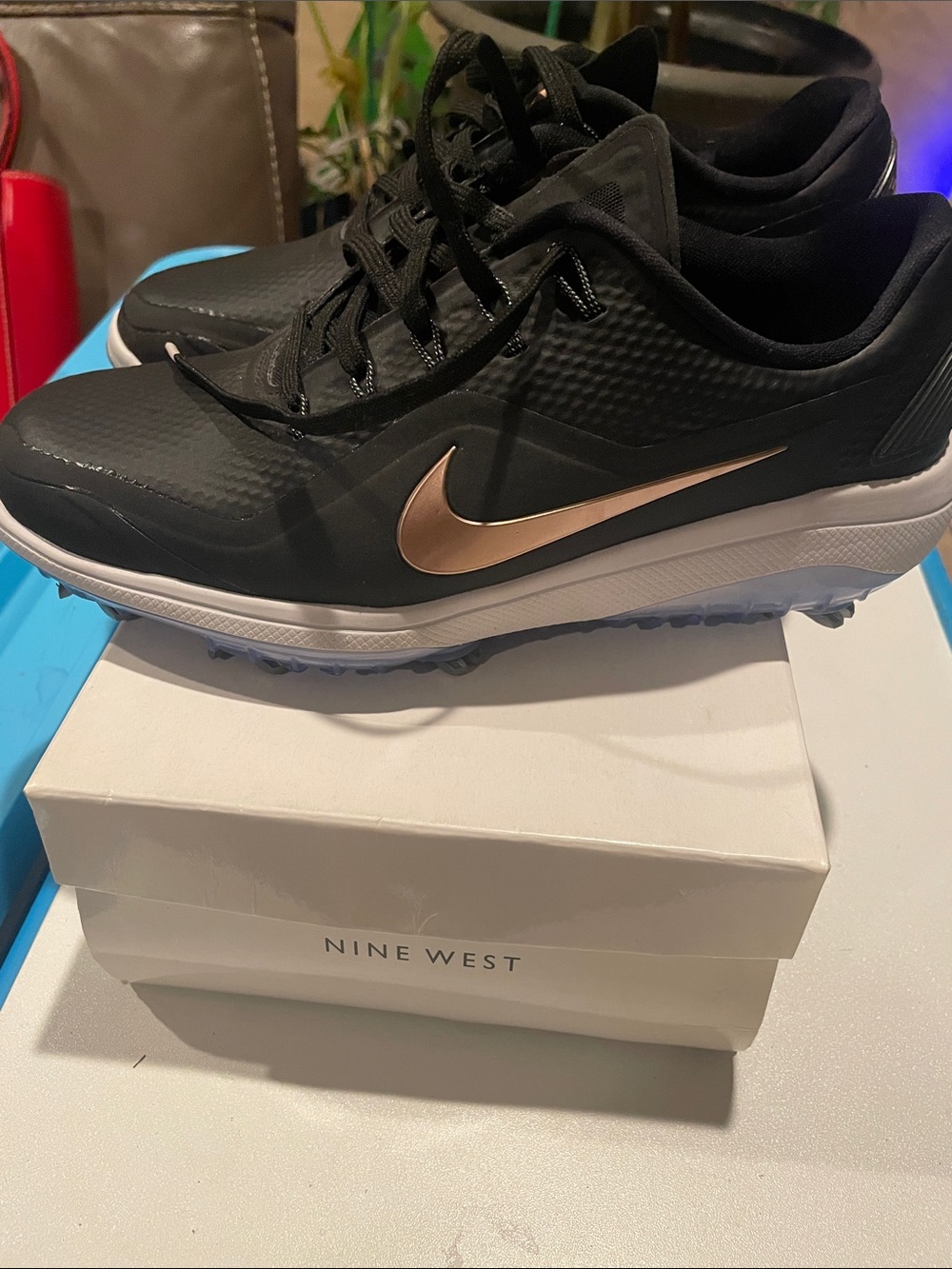 Nike Black Sneakers with Rose Gold Swoosh
